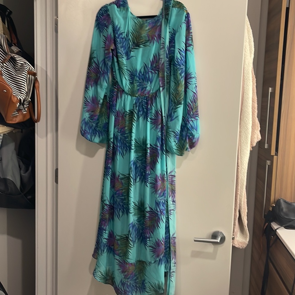 Fashion Nova Teal Tropical Print Midi Dress - Picture 11 of 12